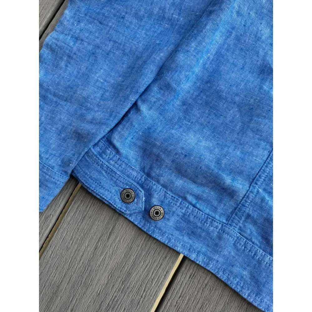 Jones New York Linen Jacket L Blue Jean Style Button Front Coastal Resort - Picture 8 of 15